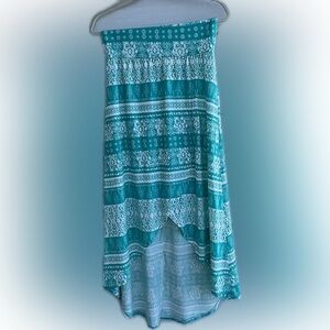 Lily Rose Boho High Low Maxi Skirt Teal Print Womens Medium Flowy Beach Vacation